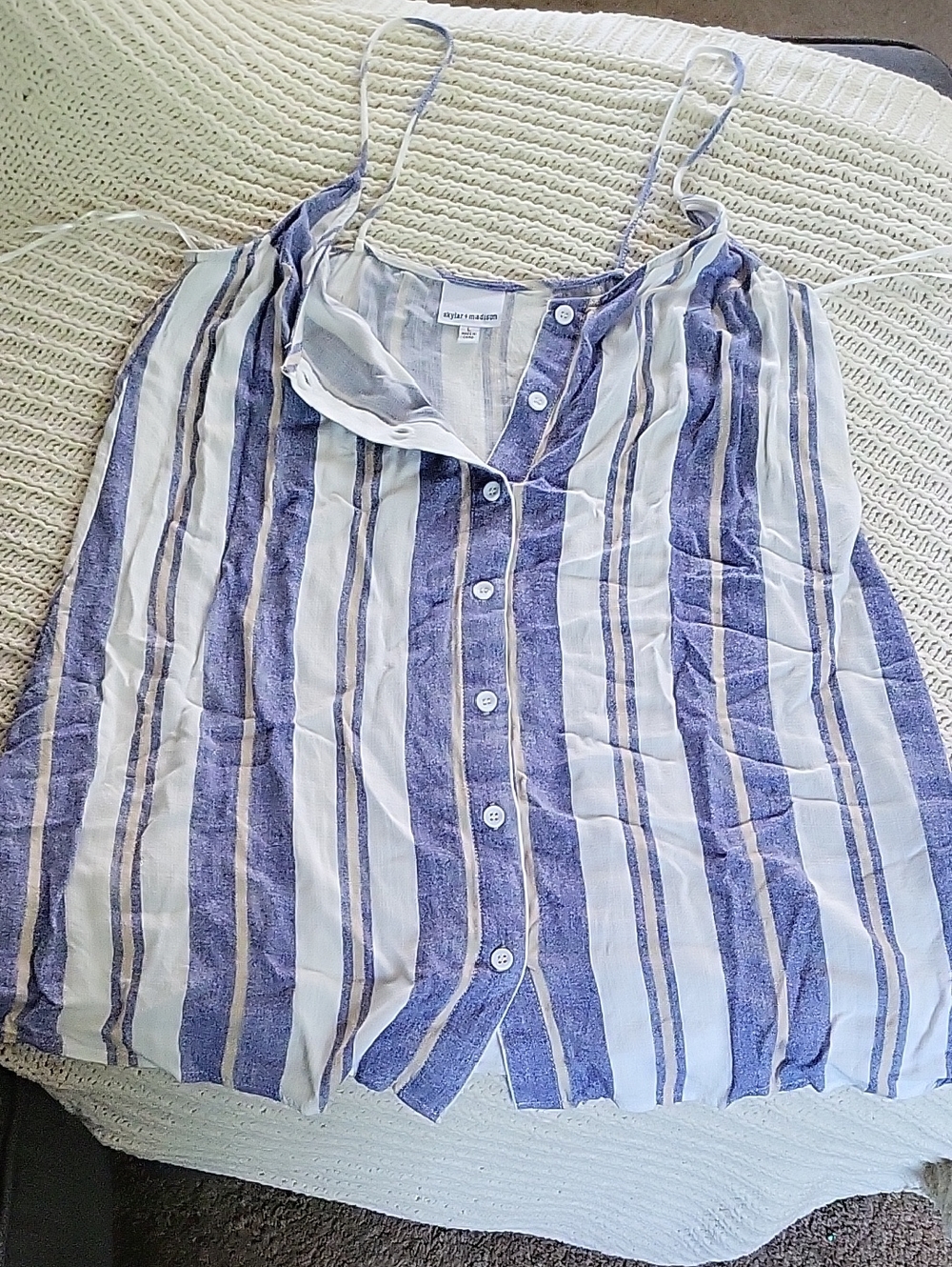 Blue & White Striped Button-Front Cami Top